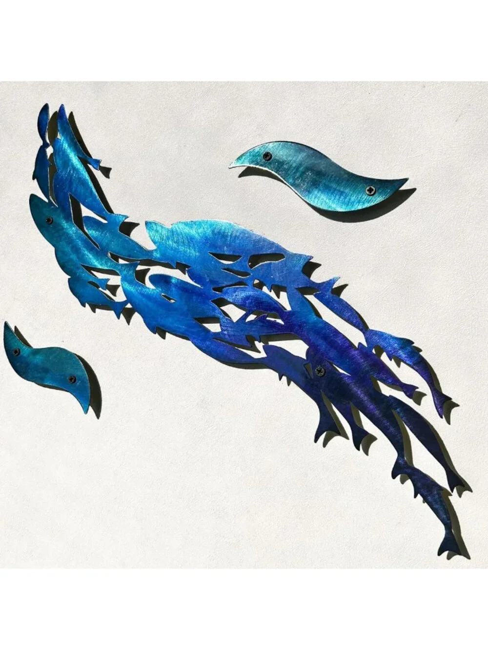 Coastal Ocean Beach Metal Wall Art - 3PCS School of Fish Sculptures, Home Decor